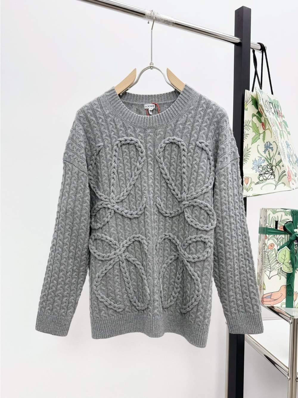 Loewe Light Gray Cable-Knit Wool Sweater
